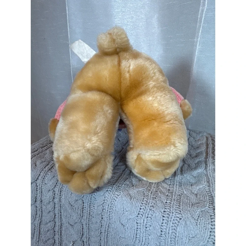 Teddy Bear Plush Toy Pink Chenille Sweater Embroidered Flowers‎